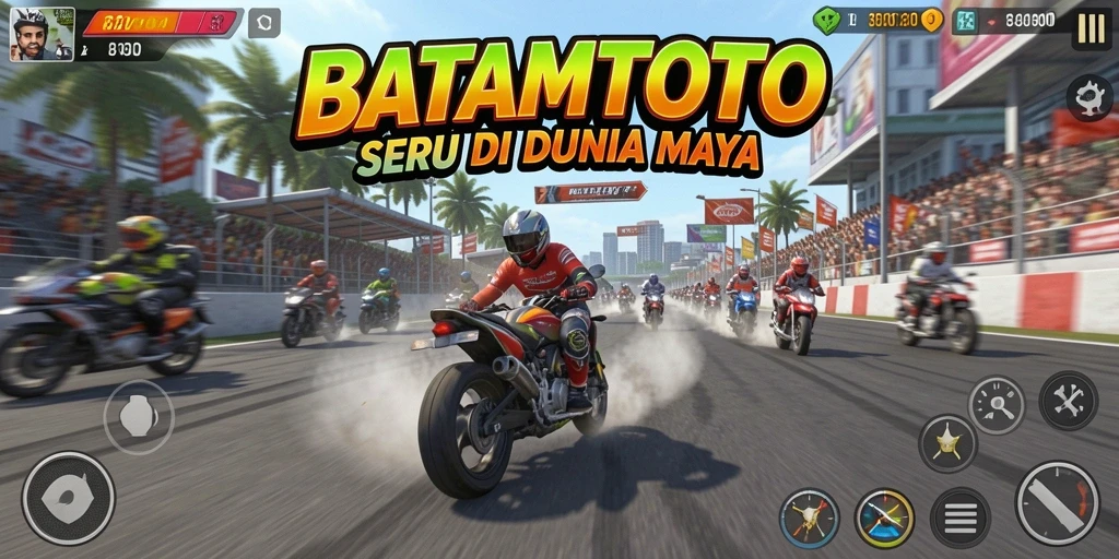 Screenshot gameplay <strong>BATAMTOTO</strong> yang menunjukkan balapan motor seru.