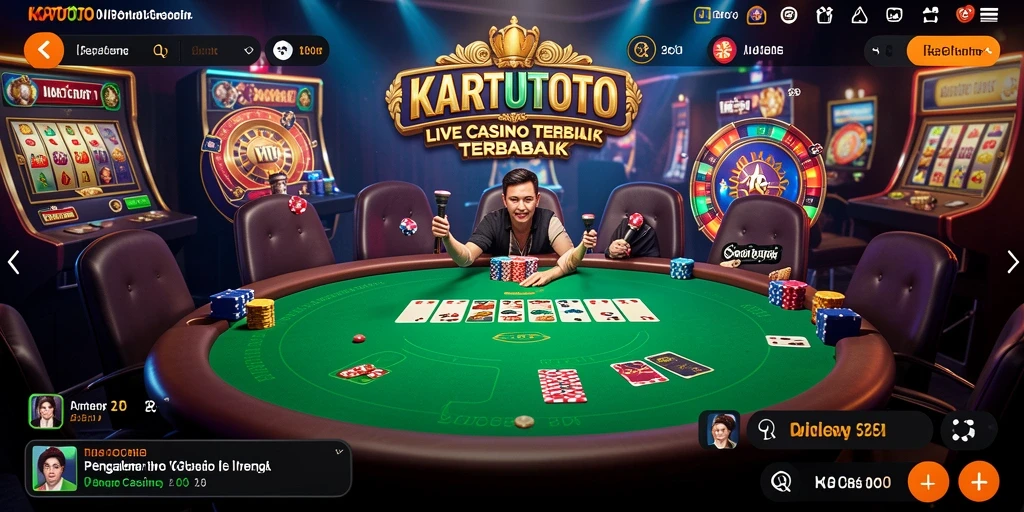 Screenshot gameplay KARTUTOTO menampilkan dealer langsung yang berinteraksi dengan pemain.