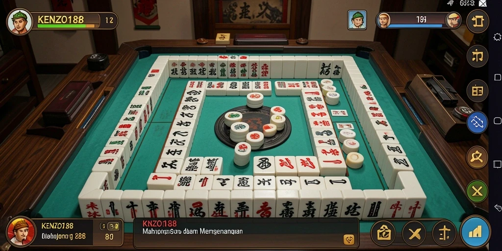 Tangkapan layar KENZO188 menampilkan aksi seru dalam permainan Mahjong.