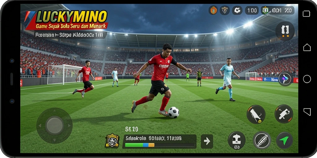 Tampilan gameplay sepak bola yang dinamis dan interaktif.