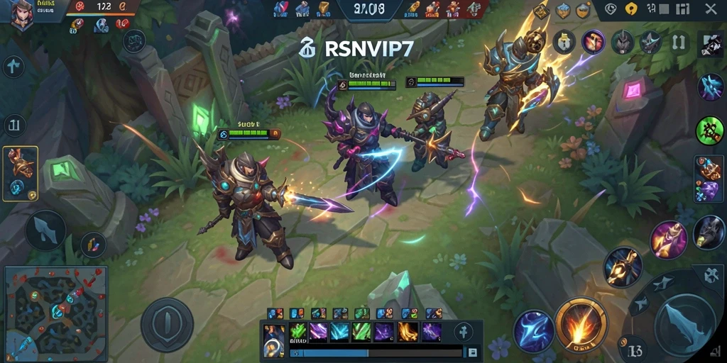 Menampilkan aksi seru dalam gameplay MOBA RSNVIP7.