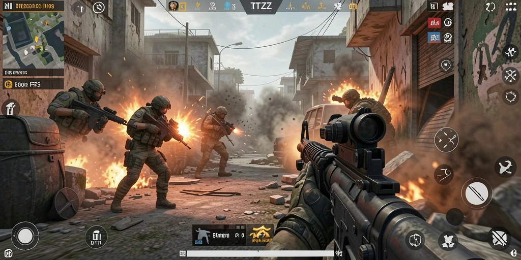 Gameplay FPS yang intens dan mendebarkan di RTZZ.